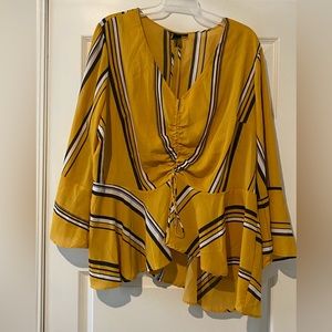 Ashley Stewart Flutter sleeve Cinched Flutter Split Front Top